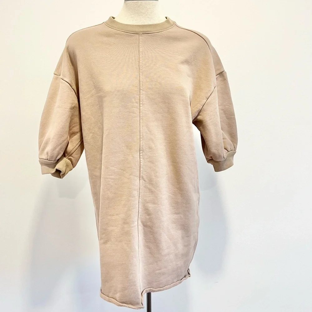 Everlane Organic Cotton Track Dress Tan Mini Dress Oversized Sweatshirt Neutral - Picture 8 of 14